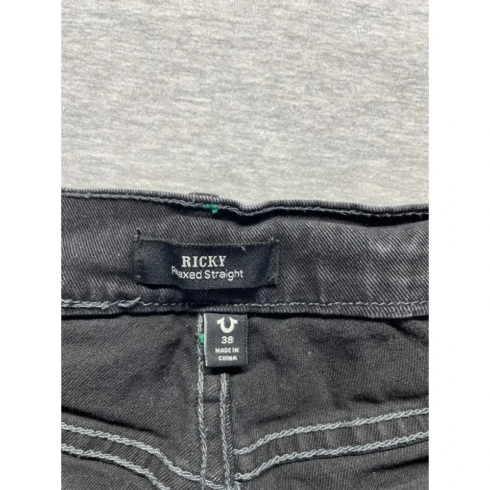 True Religion Jean Shorts Mens 38 Black Denim Ricky Relaxed Straight Fit Raw Hem